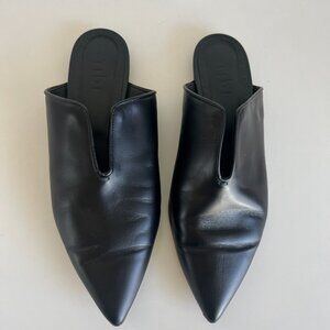 Tibi Leather Flat Mules 37.5 Black